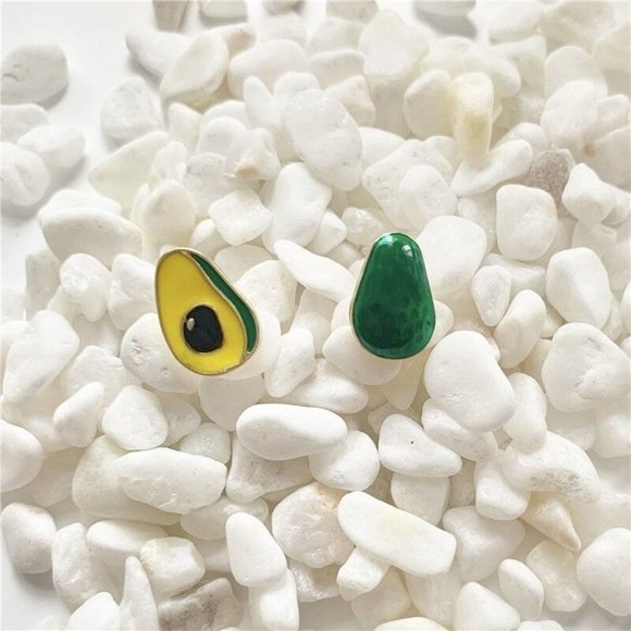Green Avocado Fruit Vegetable Stud Earrings Mismatch Mini Novelty Fashion Gift - Picture 3 of 8
